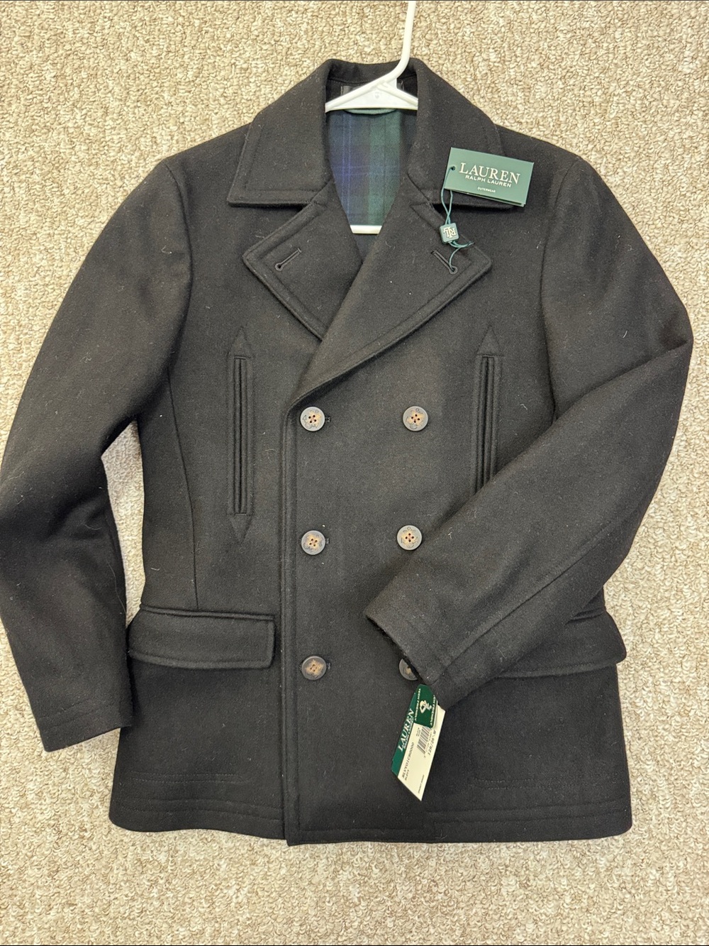 Lauren Ralph Lauren Men’s Black Wool Double-Breasted Peacoat